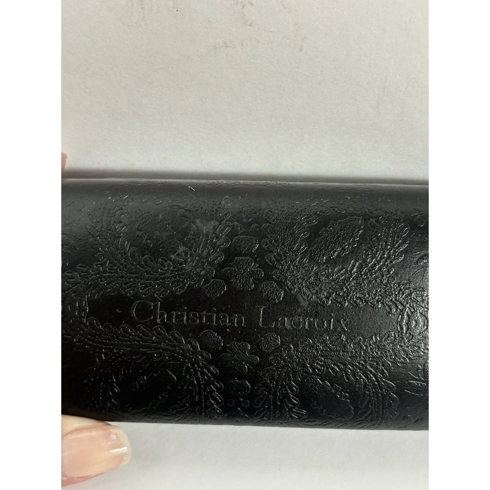 Christian Lacroix Designer Eye Glasses Case Embossed Black With Cloth